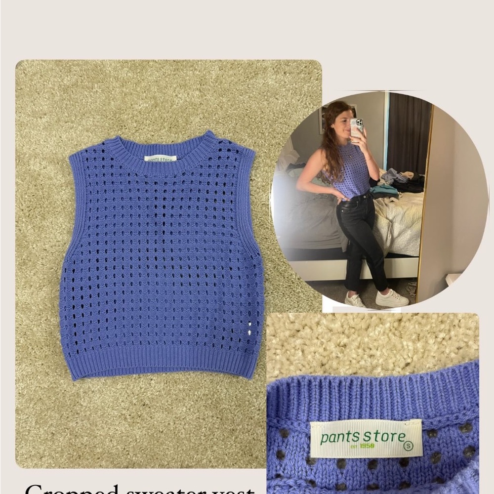 Small cropped purple sweater vest with holes